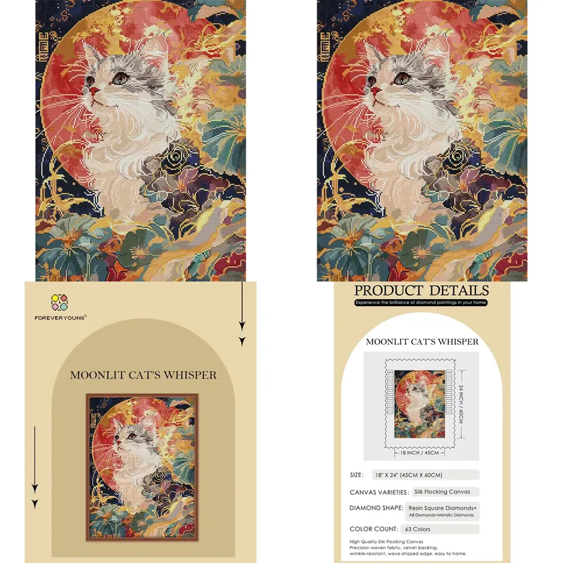 School Of Art X Craft - Forever Young 5D DIY Diamantmalerei-Set Mondlicht-Katzen