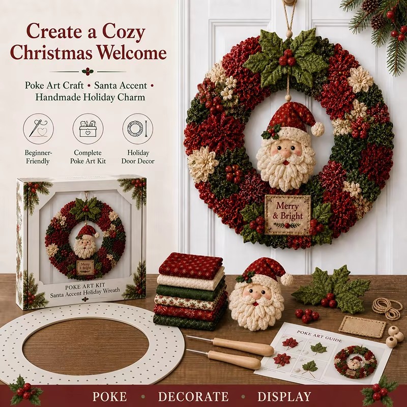 Art Craft Kit - 3D Weihnachts-Stoff-Poke-Art-Set, Weihnachts-Bastelset ohne Nähen, Feiertags-Türdekoration,